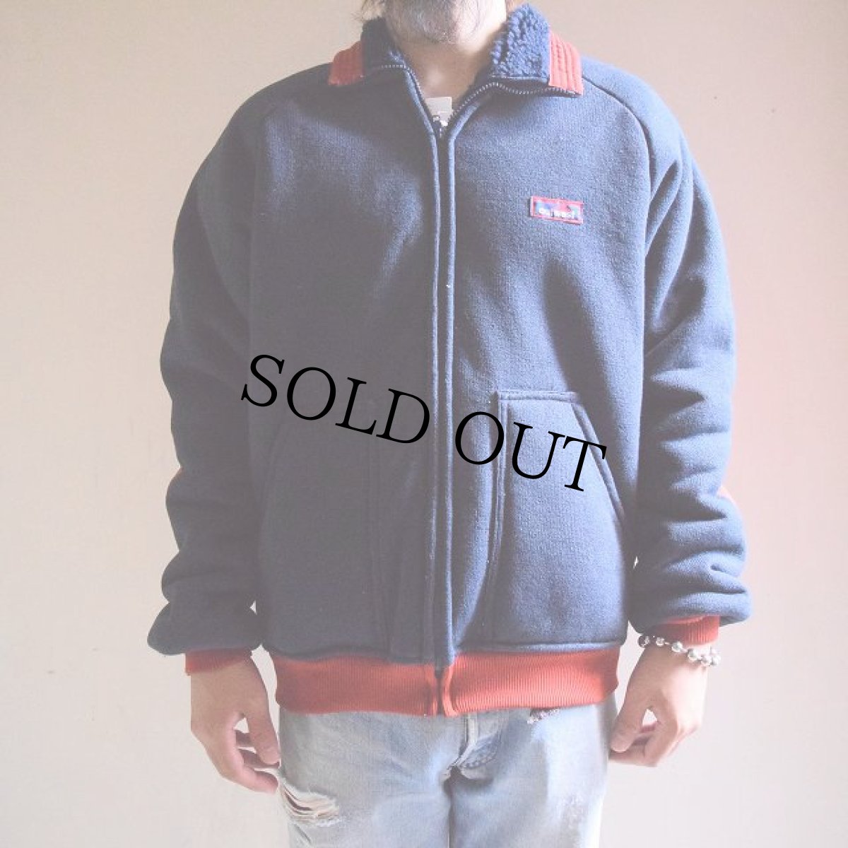 画像3: 80's OUTWEST USA製 エルボーパッチ付き 内ボアフリースジャケット (3)