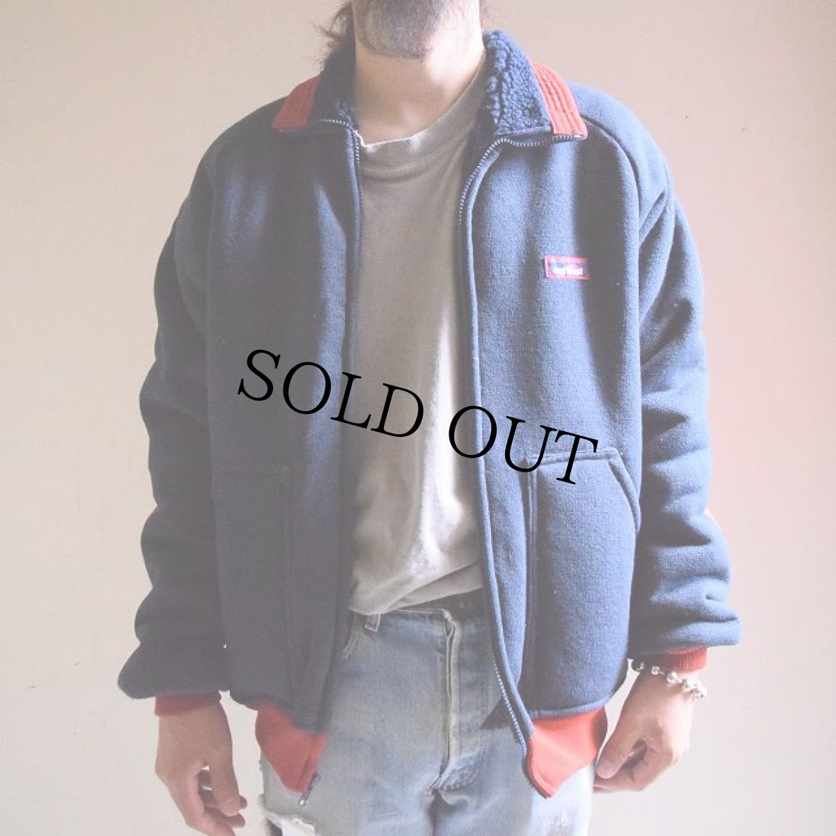 画像2: 80's OUTWEST USA製 エルボーパッチ付き 内ボアフリースジャケット (2)