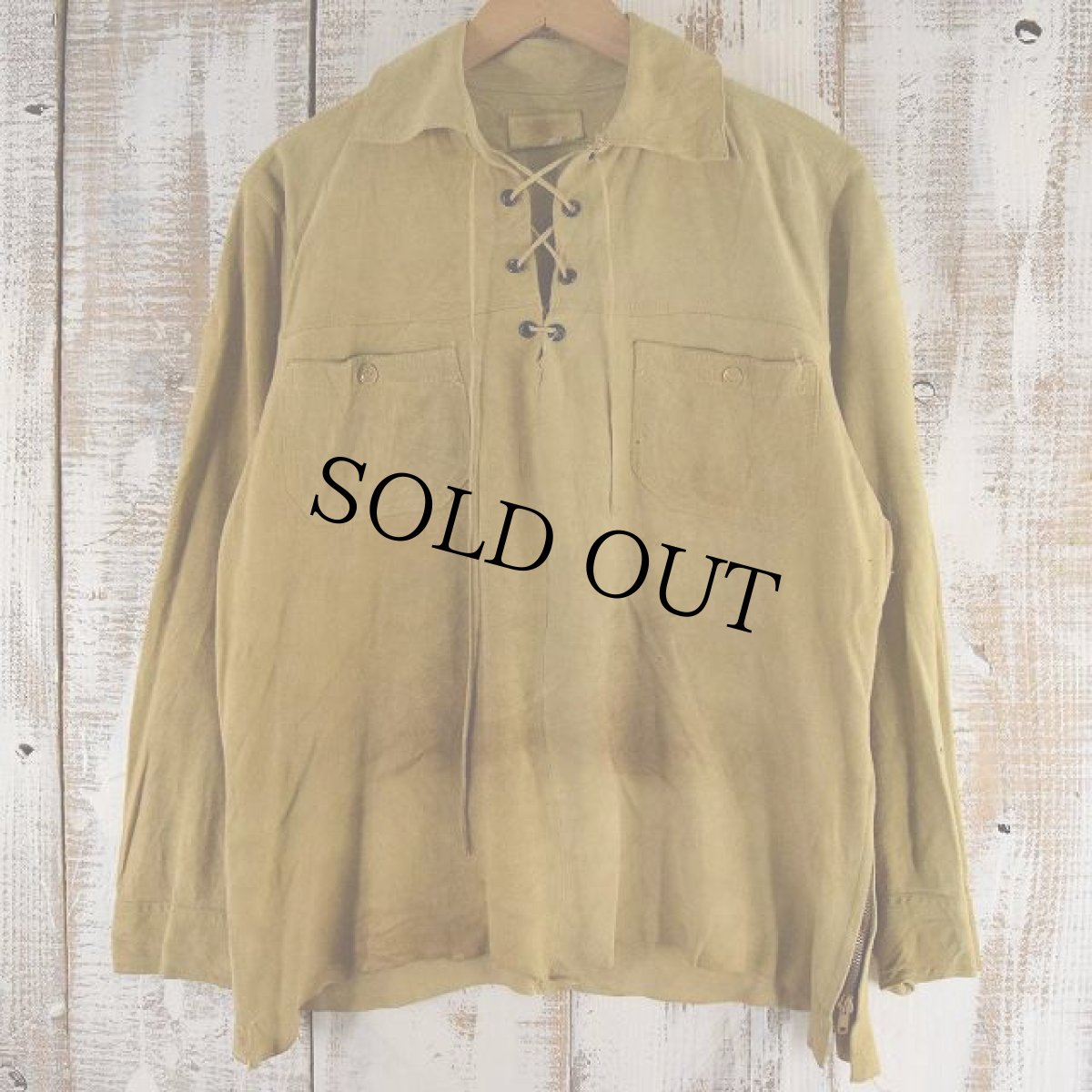 画像2: 60〜70's W.B.PLACE&CO レースアップ ヌバックシャツ (2)