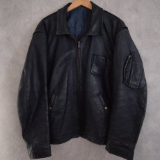 画像2: French Military Leather Pilot Jacket NAVY (2)