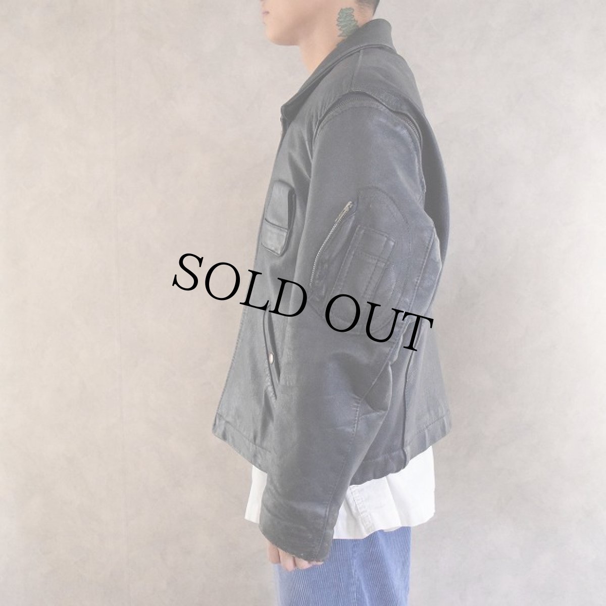 画像5: French Military Leather Pilot Jacket NAVY (5)