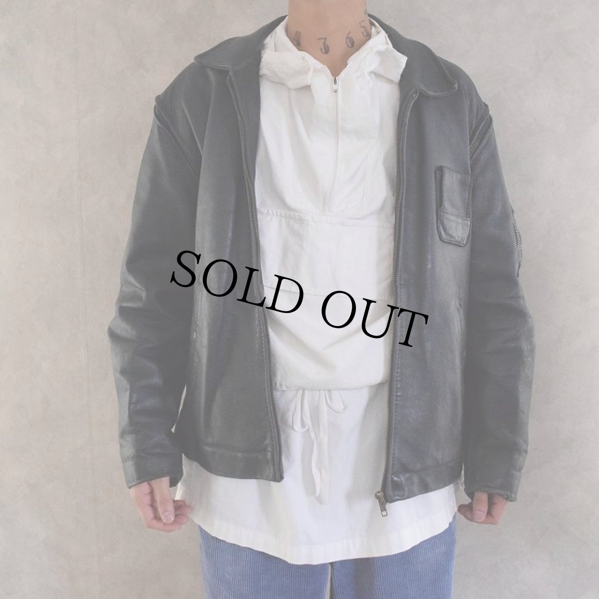 画像4: French Military Leather Pilot Jacket NAVY (4)