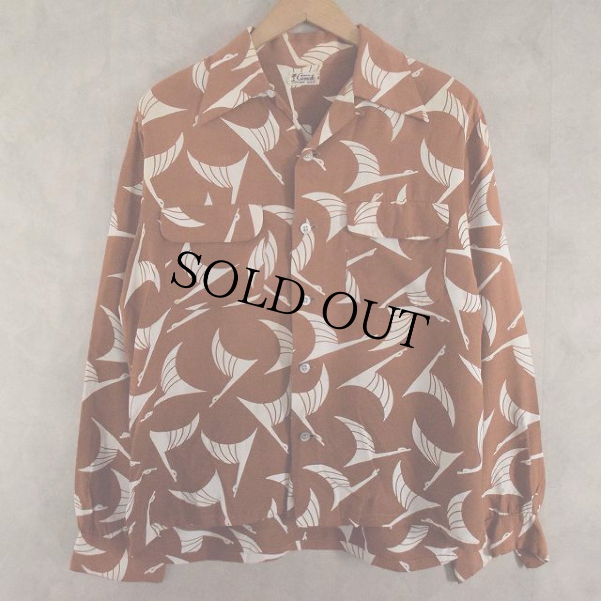 画像2: 40's NORRIS Casuals 鳥柄 L/S Aloha Shirt (2)