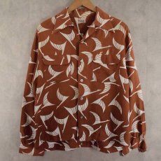 画像2: 40's NORRIS Casuals 鳥柄 L/S Aloha Shirt (2)