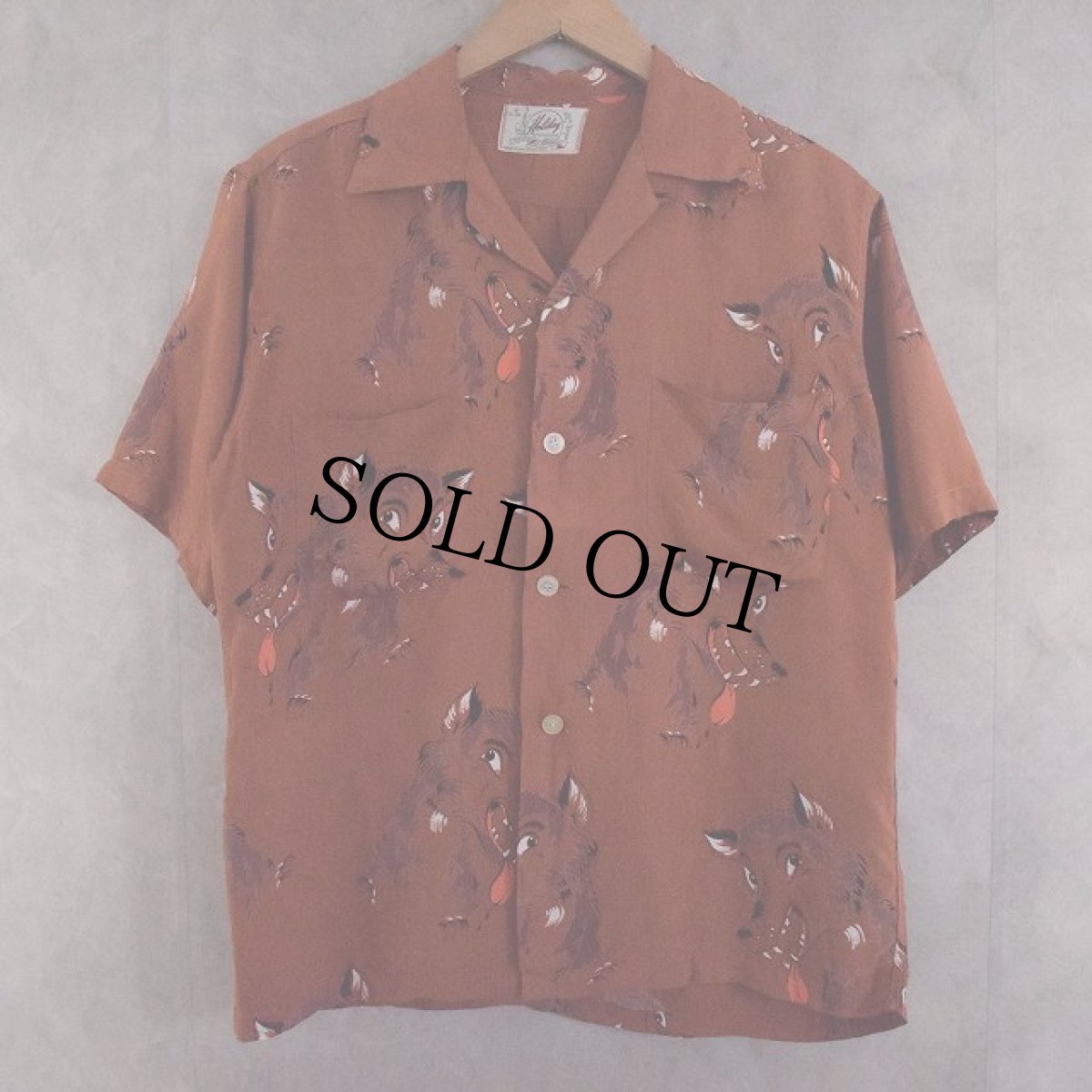 画像1: 50's Holiday WOLF Rayon Shirt S (1)