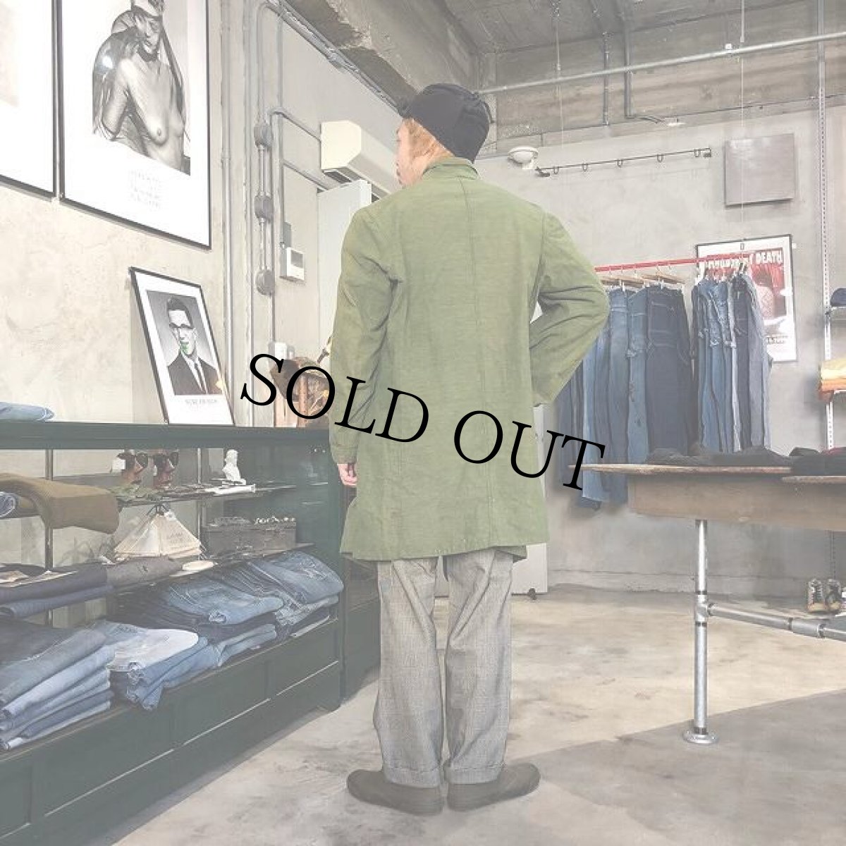 画像3: VINTAGE British Army グリーンデニムコート (3)