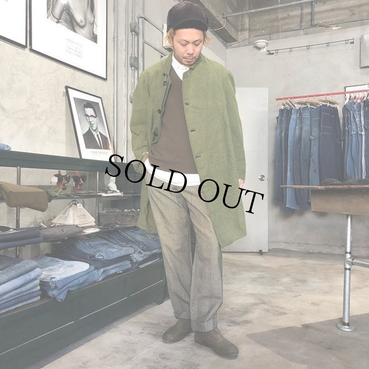 画像2: VINTAGE British Army グリーンデニムコート (2)