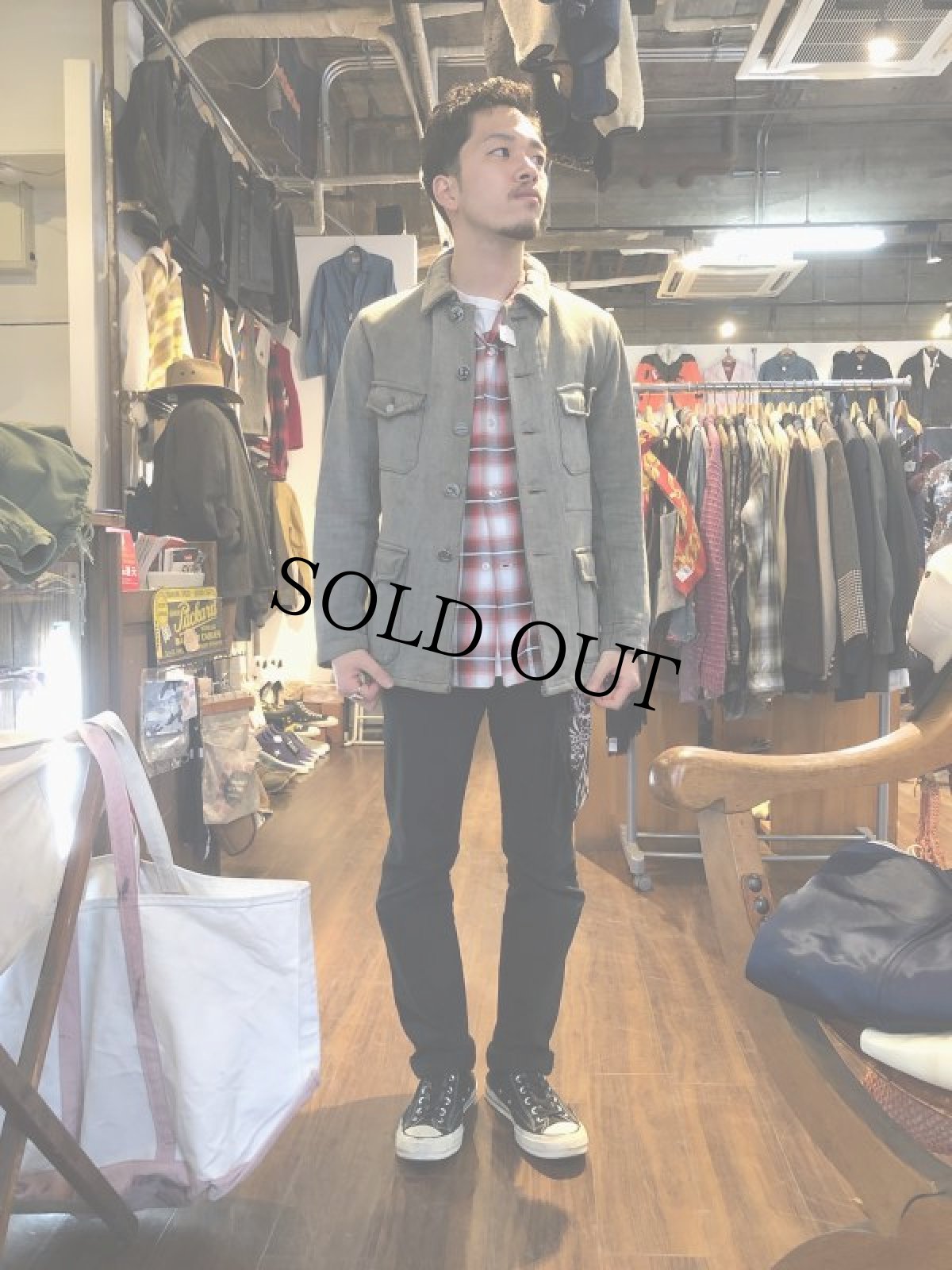 画像2: 40's FRANCE 動物ボタン ストライプ柄 Hunting Jacket (2)