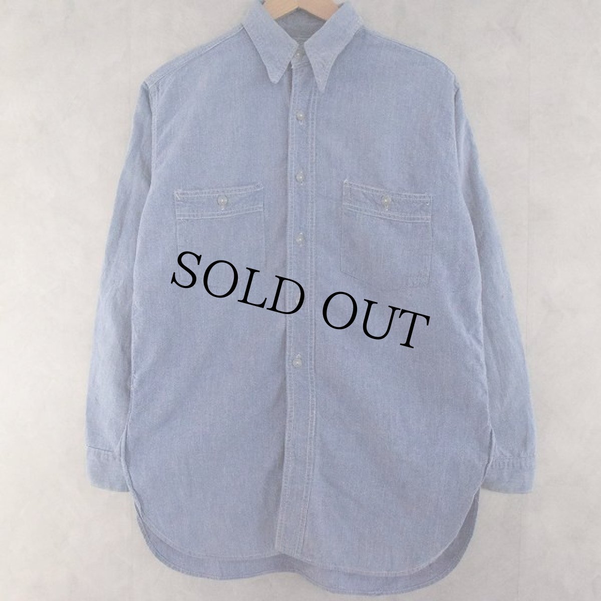 画像1: 40's マチ付き 霜降り杢 Chambray Shirt (1)