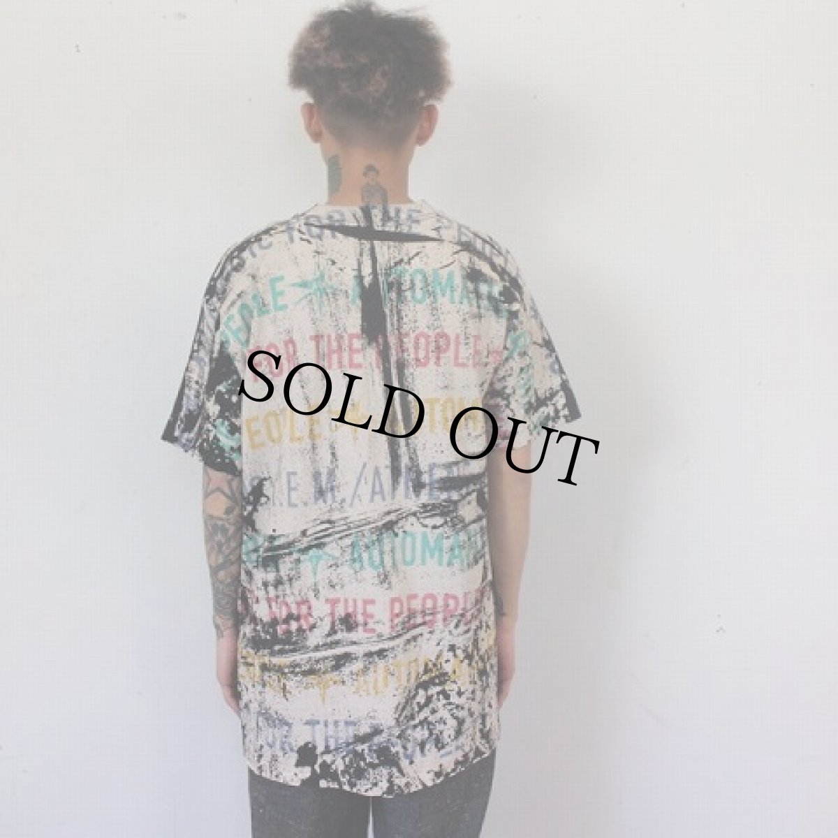 画像5: 90's R.E.M USA製 ブリーチ風大判プリントTシャツ L (5)