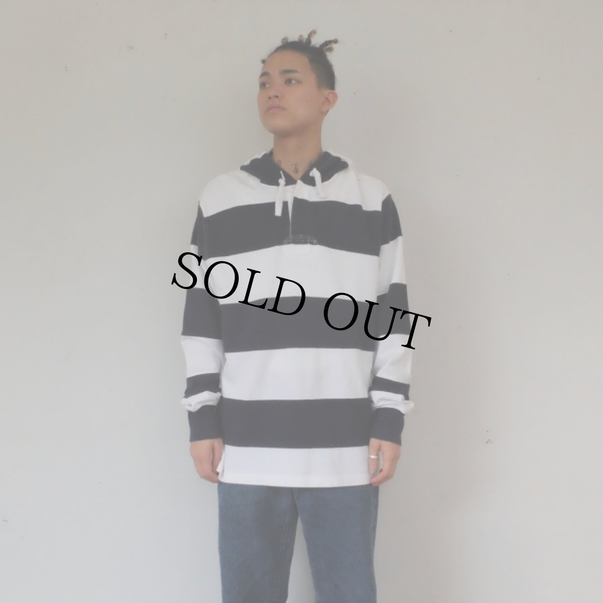 画像2: POLO Ralph Lauren ボーダー柄 フード付きラガーシャツ XL (2)