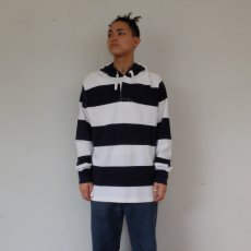 画像2: POLO Ralph Lauren ボーダー柄 フード付きラガーシャツ XL (2)