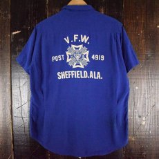 画像1: 60's NAT NAST "V.F.W. SHEFFIELD, ALA." フロッキープリント ボーリングシャツ (1)