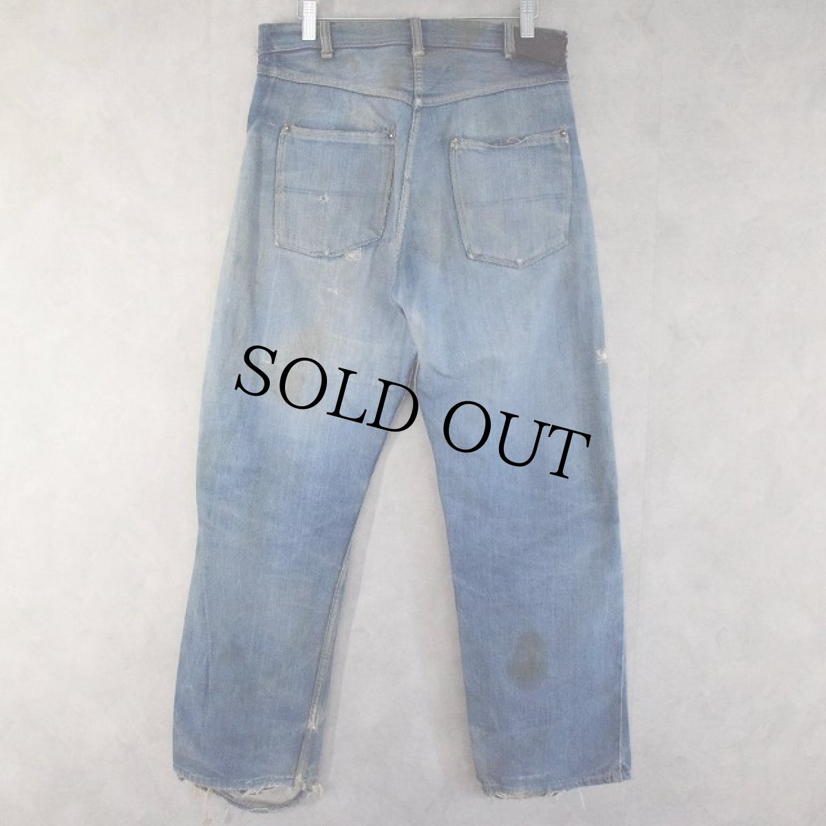 画像2: 40's FOREMOST JCPenney 股リベ革パッチ 5ポケットデニムパンツ W30 (2)