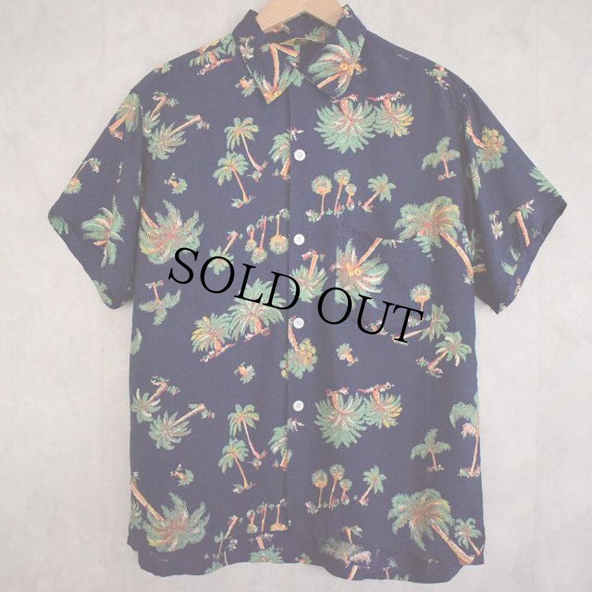 画像1: 50's ROYAL PALM "Palm Tree" Rayon Hawaiian Shirt M (1)