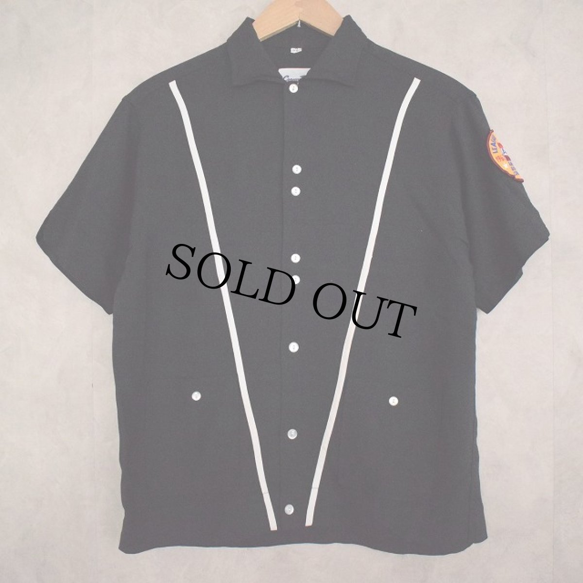 画像2: 60's Crown Prince Black Rayon Bowling Shirt M (2)