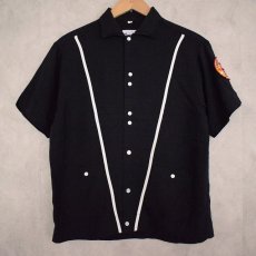 画像2: 60's Crown Prince Black Rayon Bowling Shirt M (2)