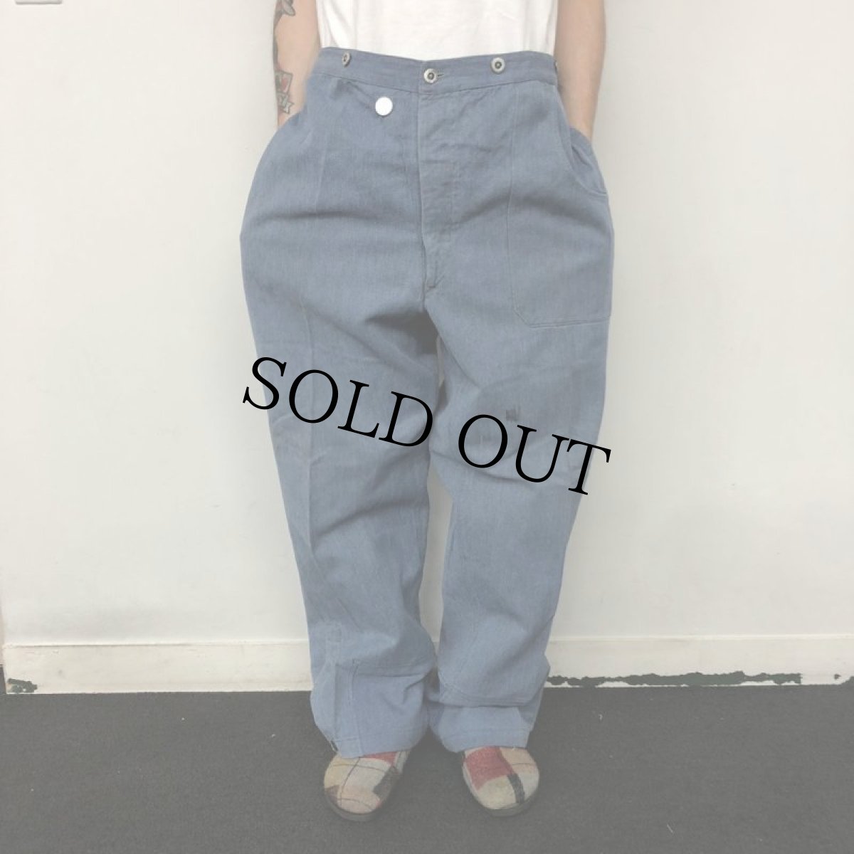 画像2: 40〜50's Swiss army Military denim pants W36 (2)