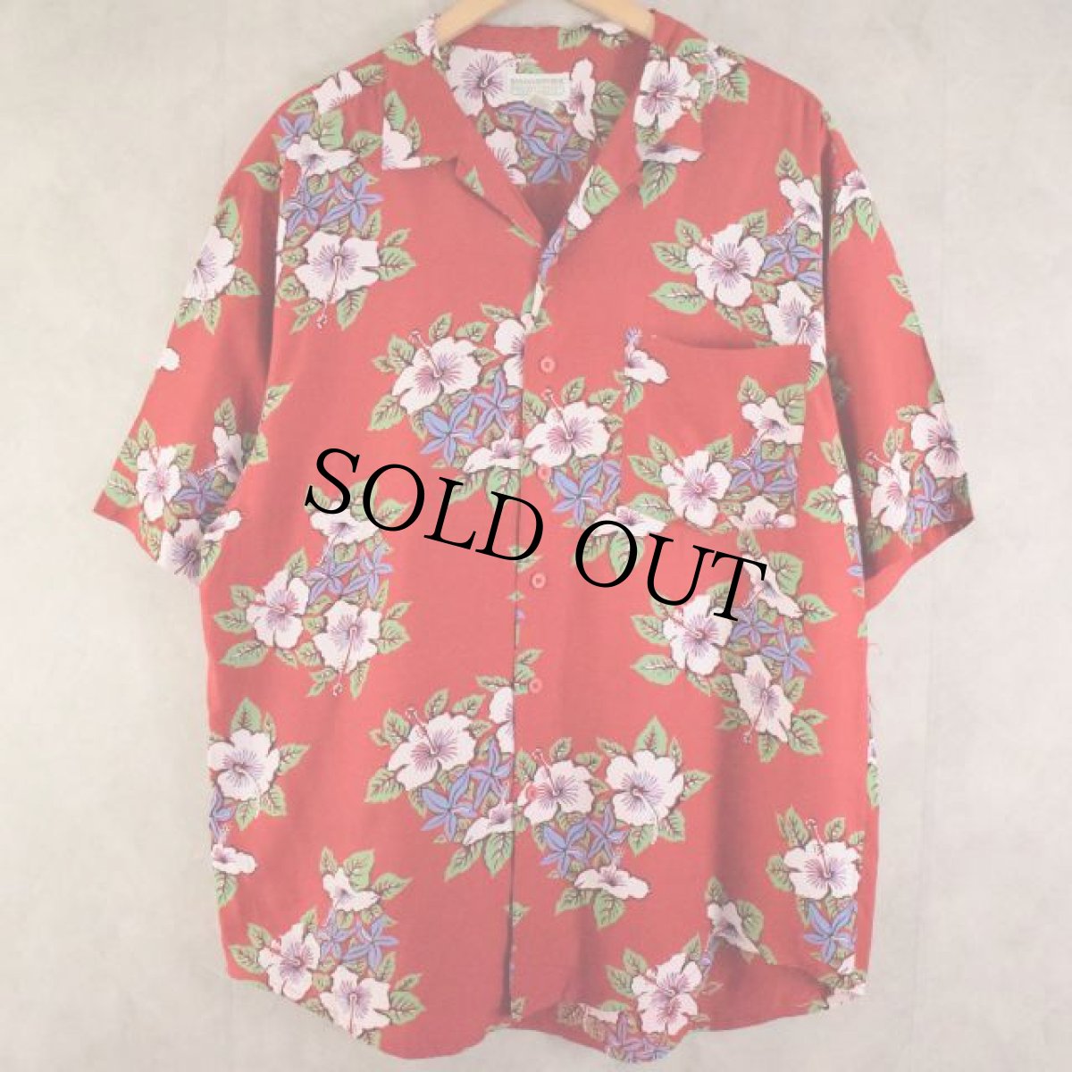 画像1: BANANA REPUBLIC ハイビスカス柄 Rayon hawaiian shirt L (1)