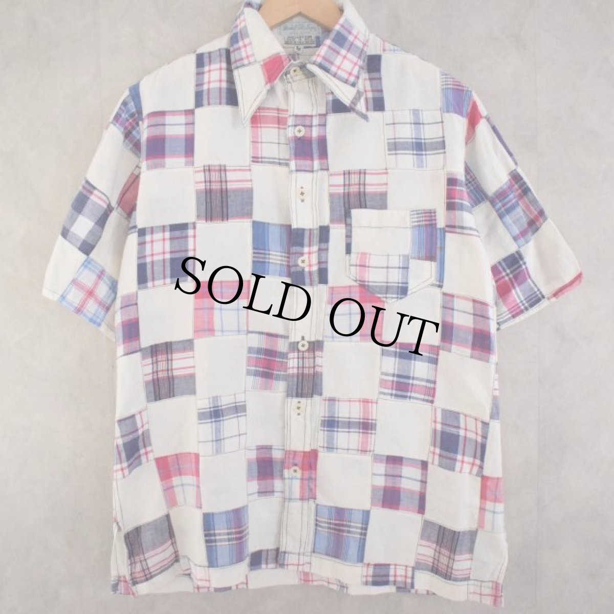 画像1: 70's Marshall Field & Company Indian Madras Patchwork cotton S/S shirt (1)