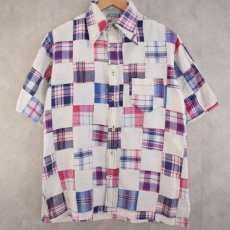 画像1: 70's Marshall Field & Company Indian Madras Patchwork cotton S/S shirt (1)