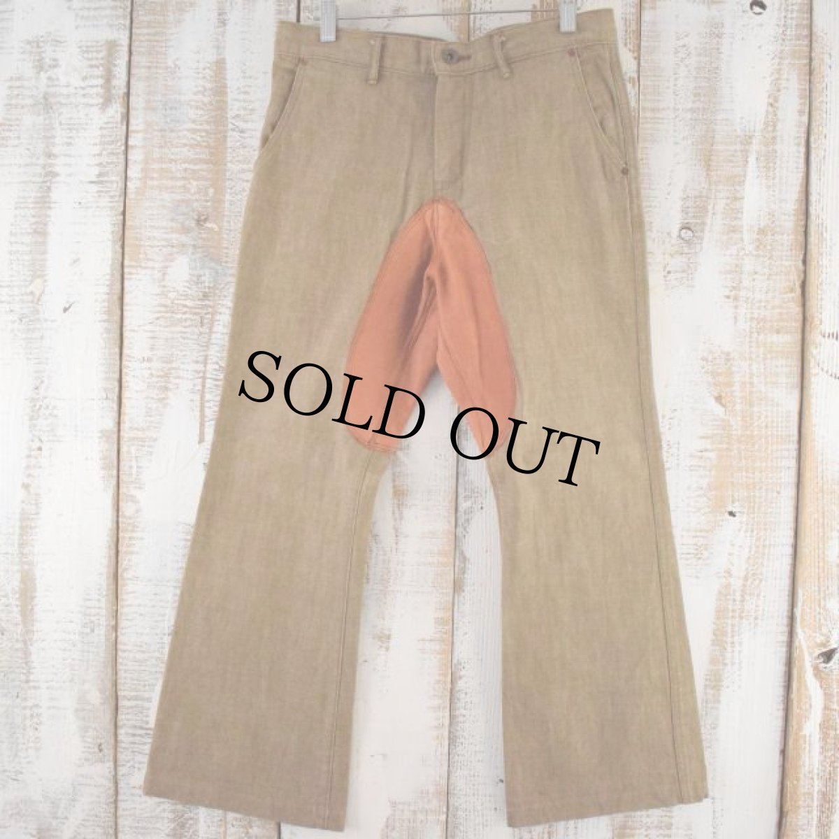 画像2: KAPITAL バッグ付き レザー切り替え ダックフレアパンツ W30 (2)