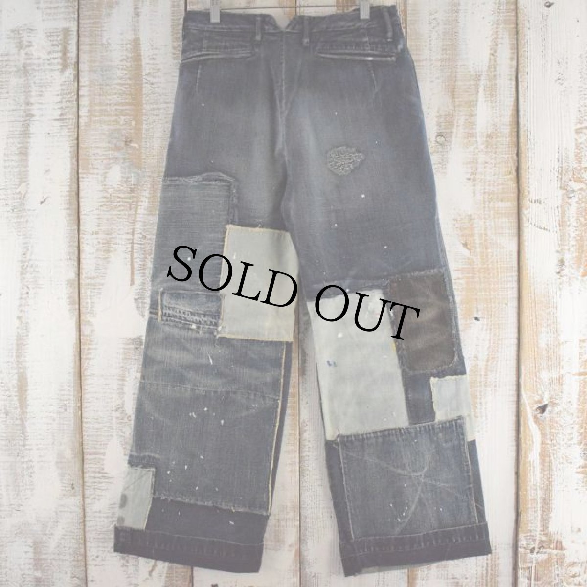 画像2: KAPITAL パッチワーク フレアデニムパンツ W28 (2)