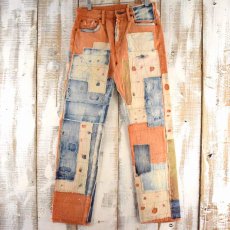 画像1: KAPITAL KOUNTRY パッチワーク×刺し子 カラーデニムパンツ W28 (1)