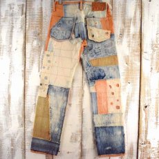 画像2: KAPITAL KOUNTRY パッチワーク×刺し子 カラーデニムパンツ W28 (2)