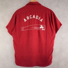 画像1: 60's Air flo "ARCADIA" チェーン刺繍 Bowling Shirt M (1)