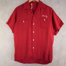 画像2: 60's Air flo "ARCADIA" チェーン刺繍 Bowling Shirt M (2)