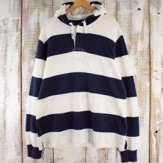 画像1: POLO Ralph Lauren ボーダー柄 フード付きラガーシャツ XL (1)