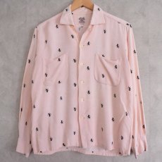 画像1: 50's Lancer Lion Pattern 黒ピン Rayon Shirts M (1)