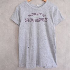 画像1: 60's Champion "PROPERTY OF SPECIAL SERVICES" ランタグ 染み込みプリント霜降りTシャツ (1)