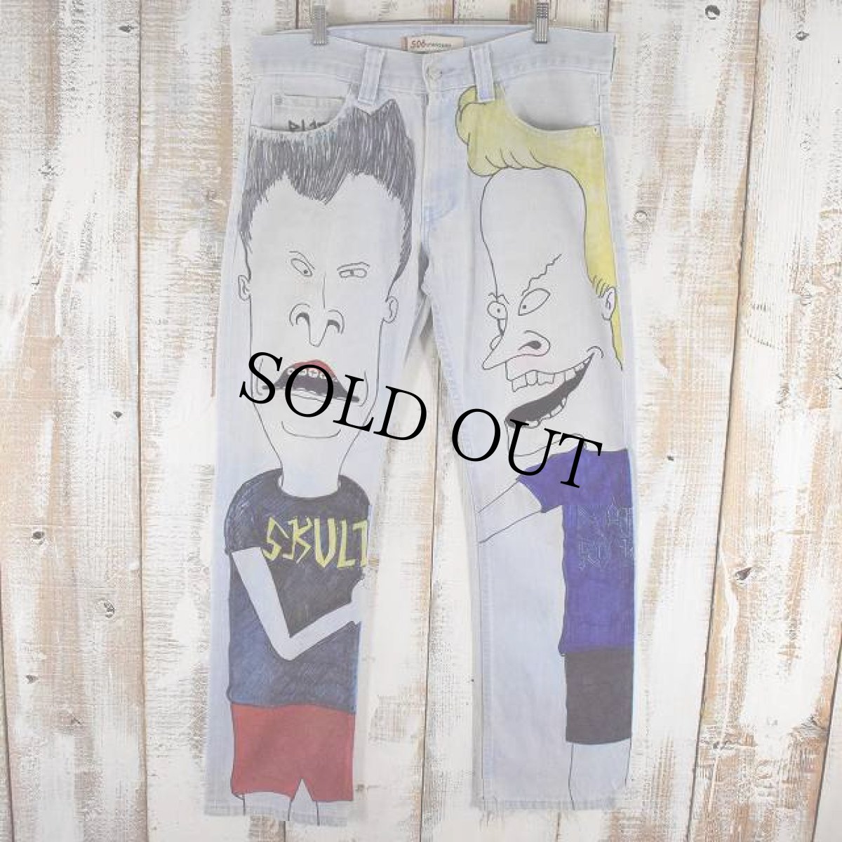 画像1: Levi's 506 "Beavis＆Butt-Head" ハンドペイント デニムパンツ W35 (1)