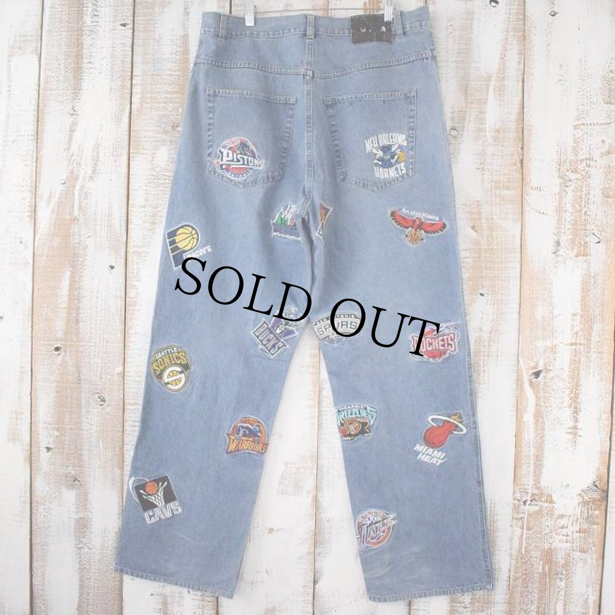 画像2: UNK NBA パスケットボールチーム刺繍 デニムパンツ W37 (2)