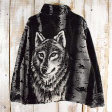 画像2: BLACK MOUNTAIN USA製 オオカミ柄 フリースジャケット L (2)