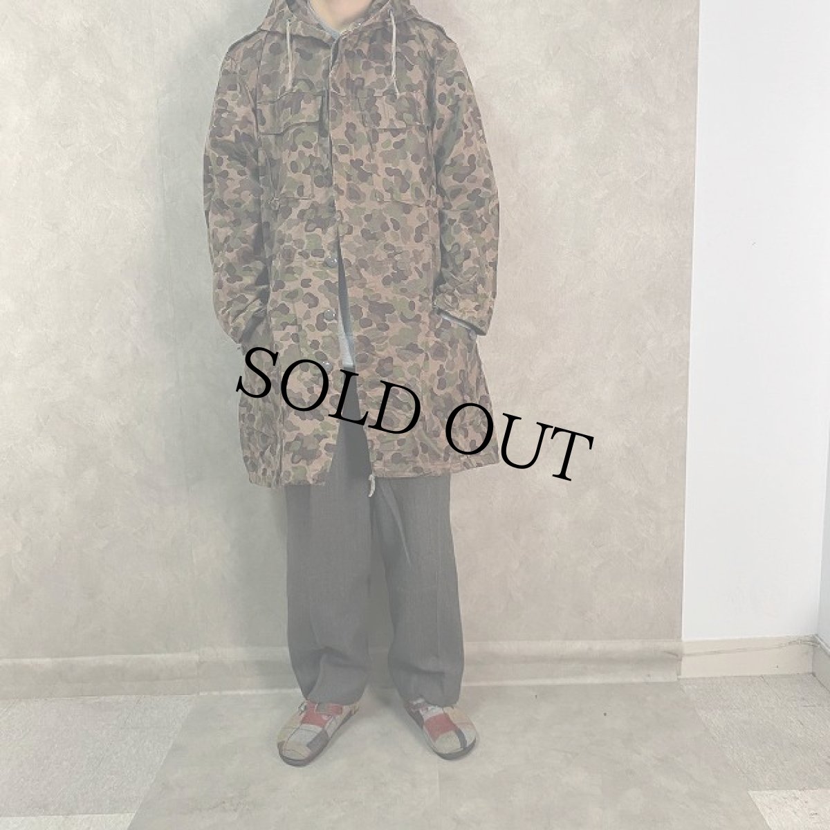 画像2: 50's Austrian Military オーストリアン ピードットカモ柄 コットン フードコート (2)