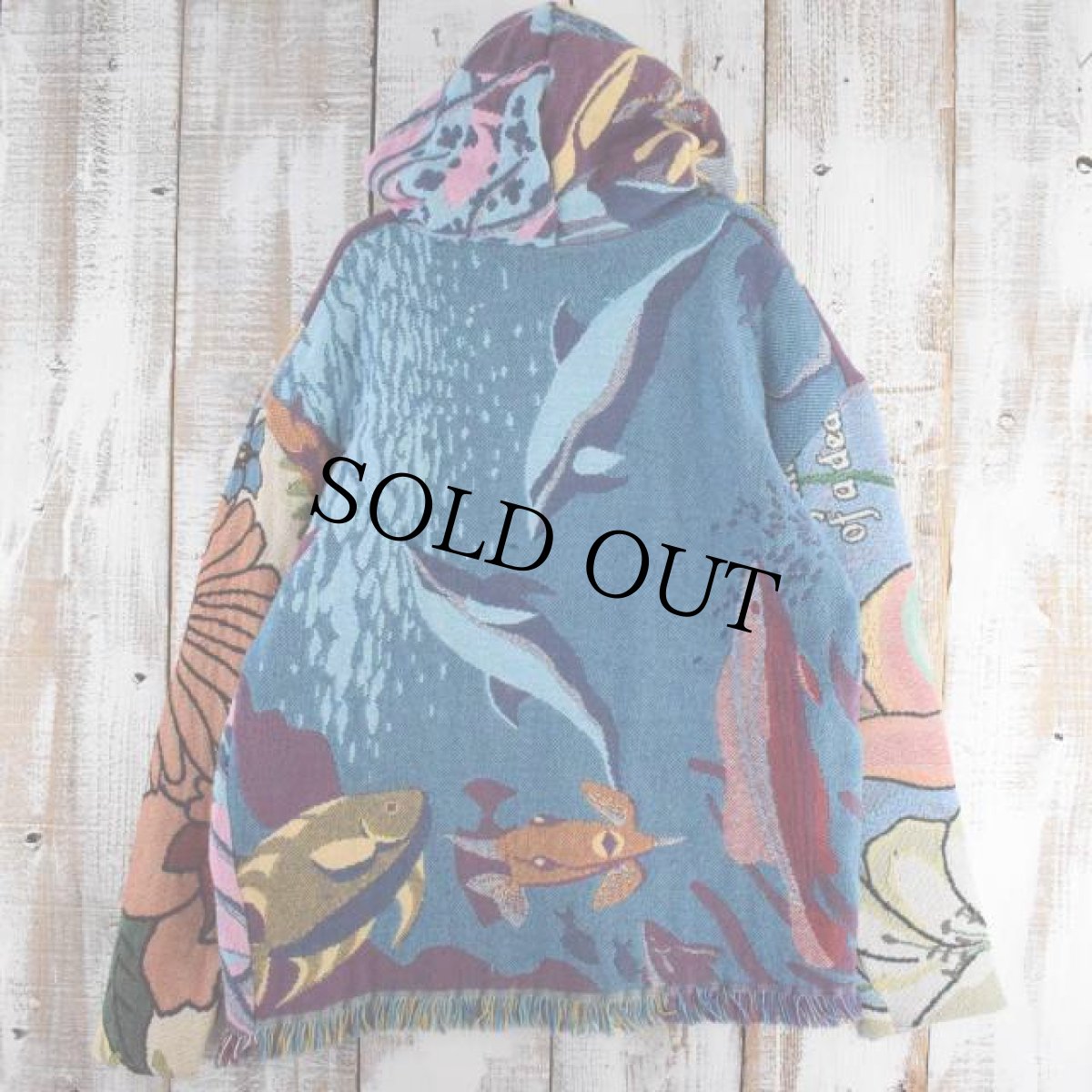 画像2: Bizzrad "Sea friends Sweter" 花×マリン柄 ブランケットリメイク プルオーバージャケット XL (2)