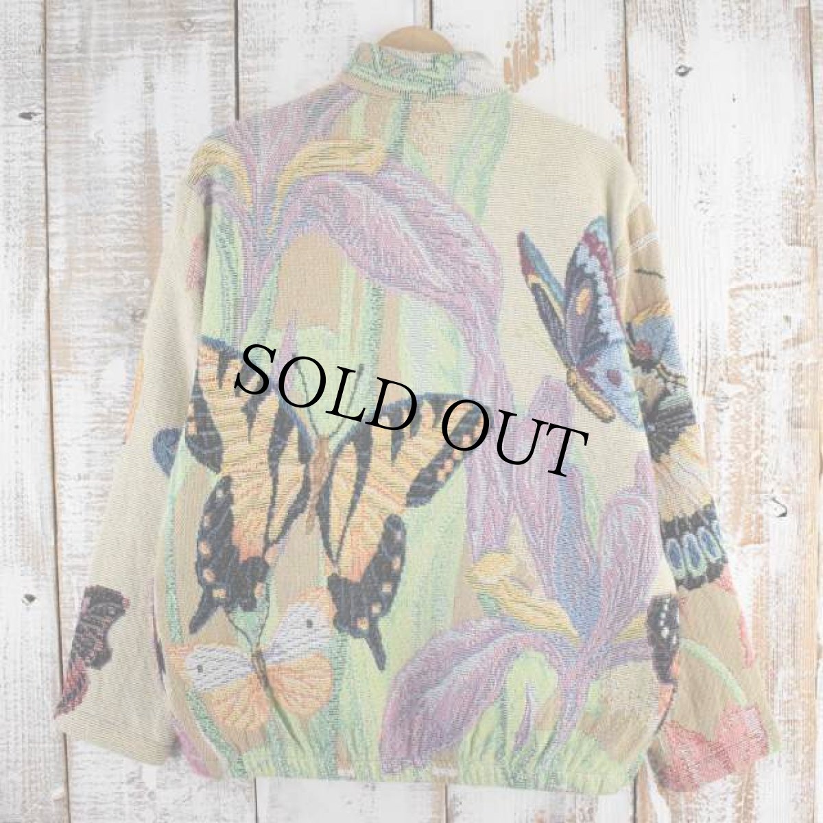 画像2: USA製 蝶×花柄 ジャガード織りジャケット S (2)