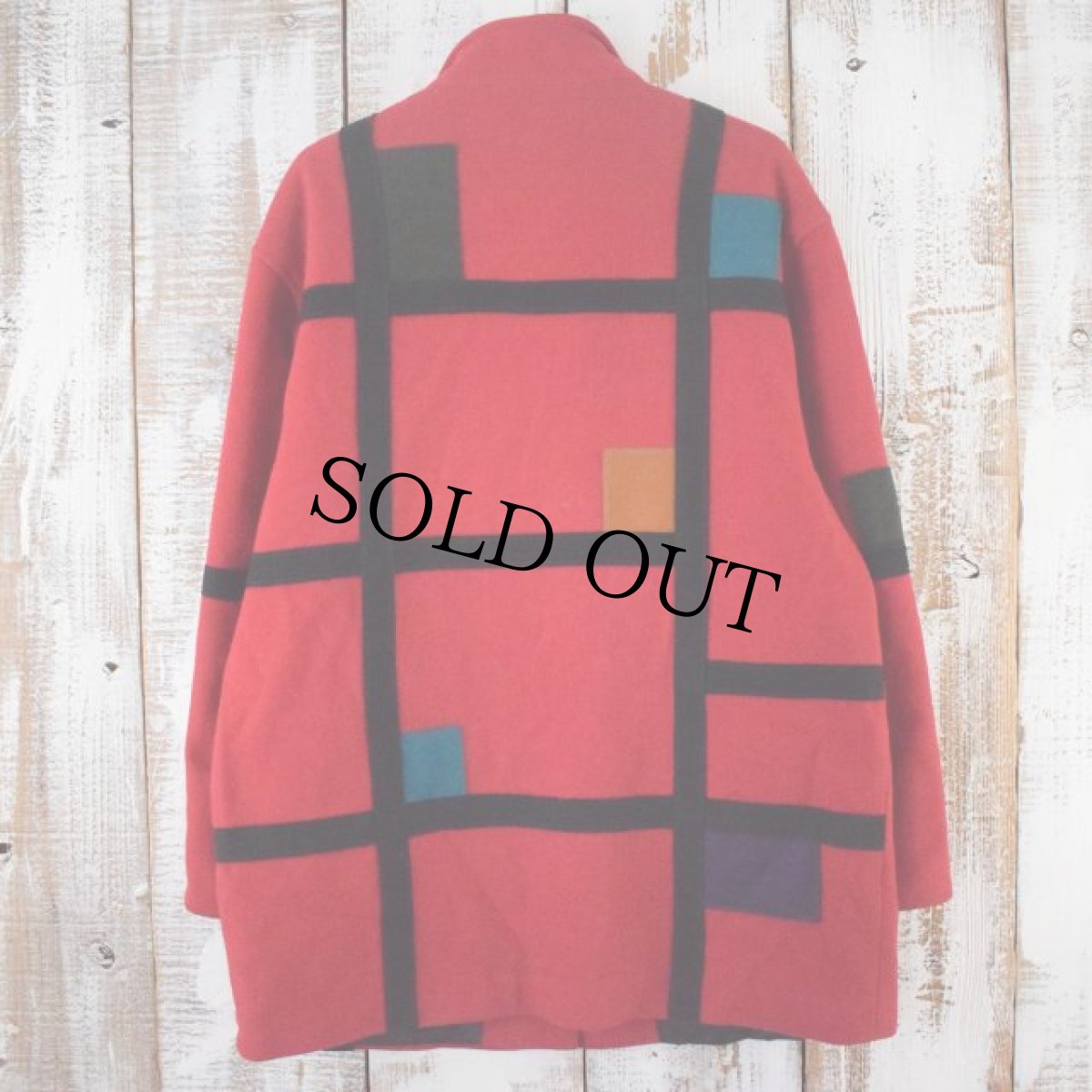 画像2: INTERNATIONAL CENE モンドリアンパターン ウールコート (2)