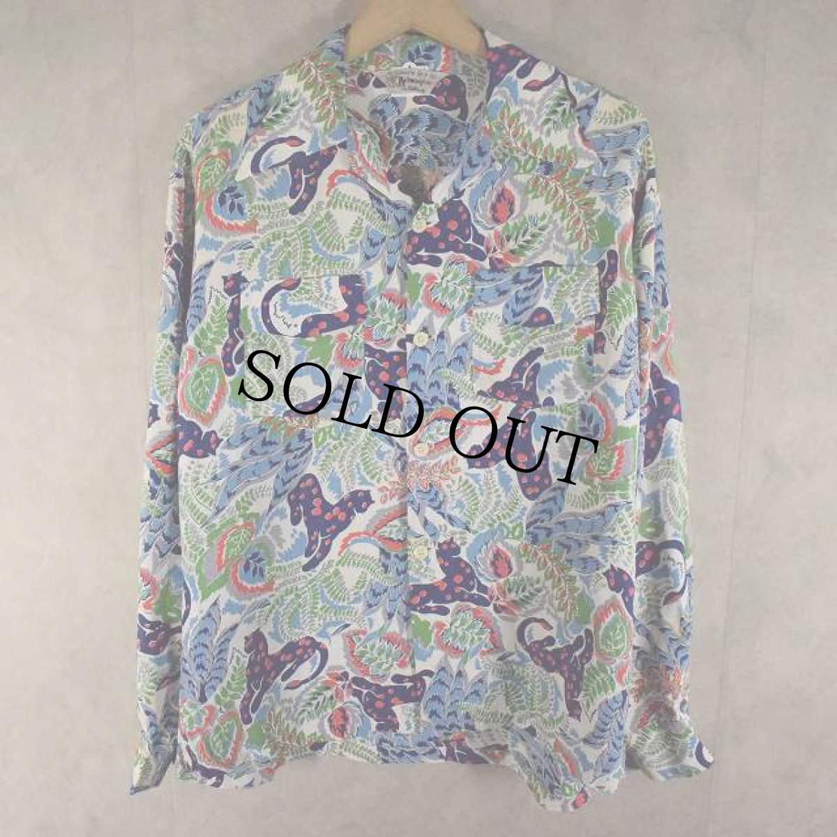 画像1: 40's Artvogue Rayon L/S Hawaiian shirts M (1)