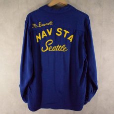 画像1: 50's Crown Prince "NVA STA Seattle" チェーン刺繍 L/S レーヨンシャツ (1)