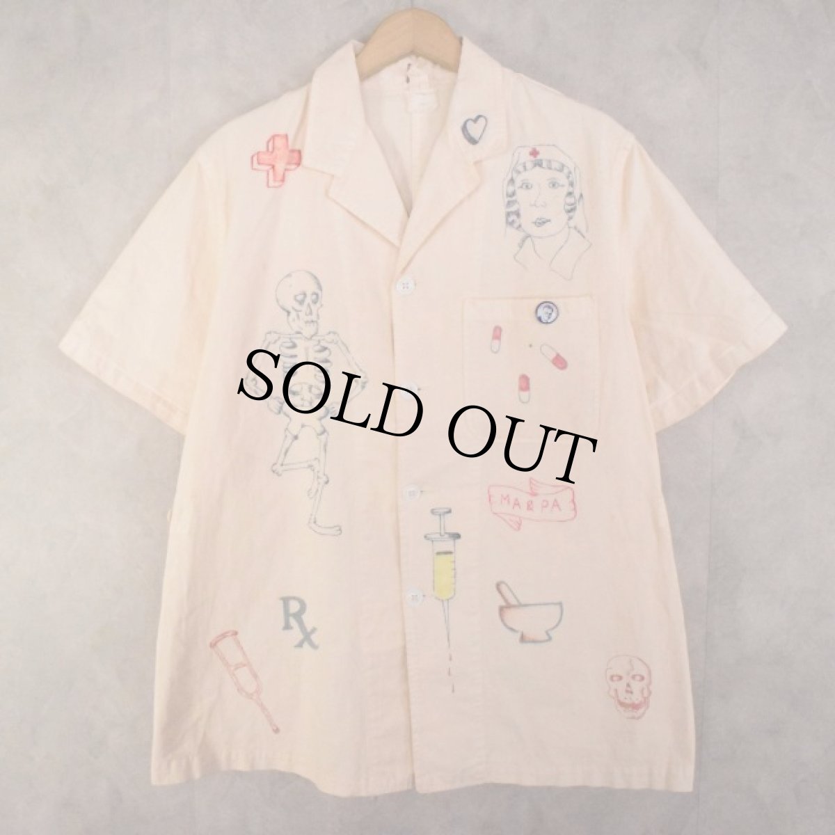 画像1: 60's ''INFIRMARY'' Hand painted Memorial S/S Jacket L (1)