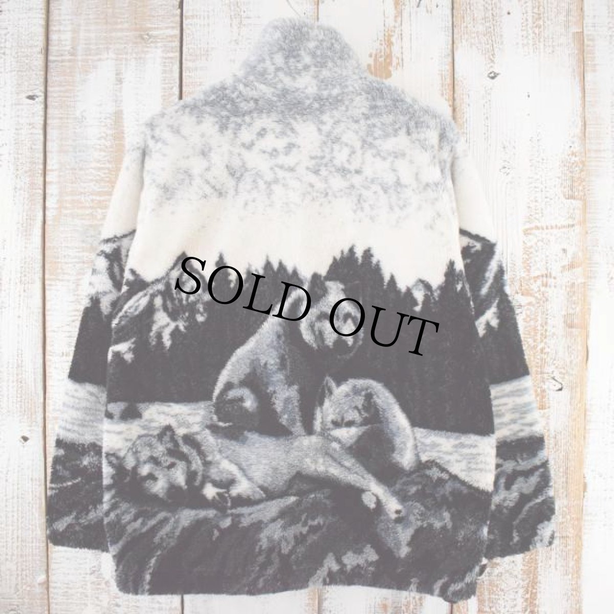 画像2: BLACK MOUNTAIN USA製 オオカミ柄 フリースジャケット S (2)