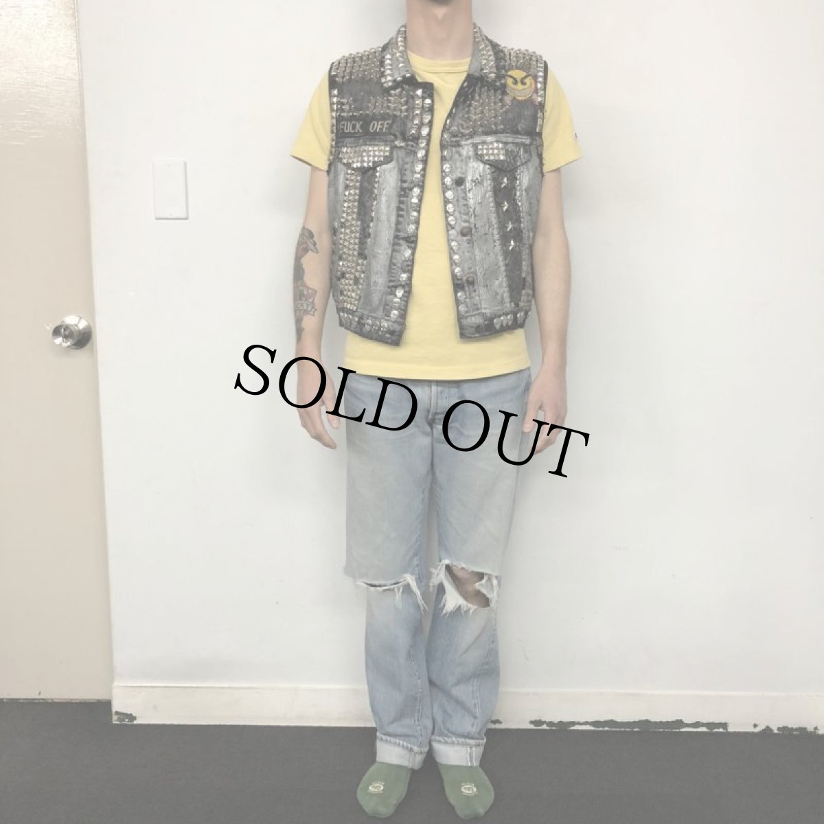 画像3: Handmade Punk custom ペイント×スタッズ デニムベスト (3)