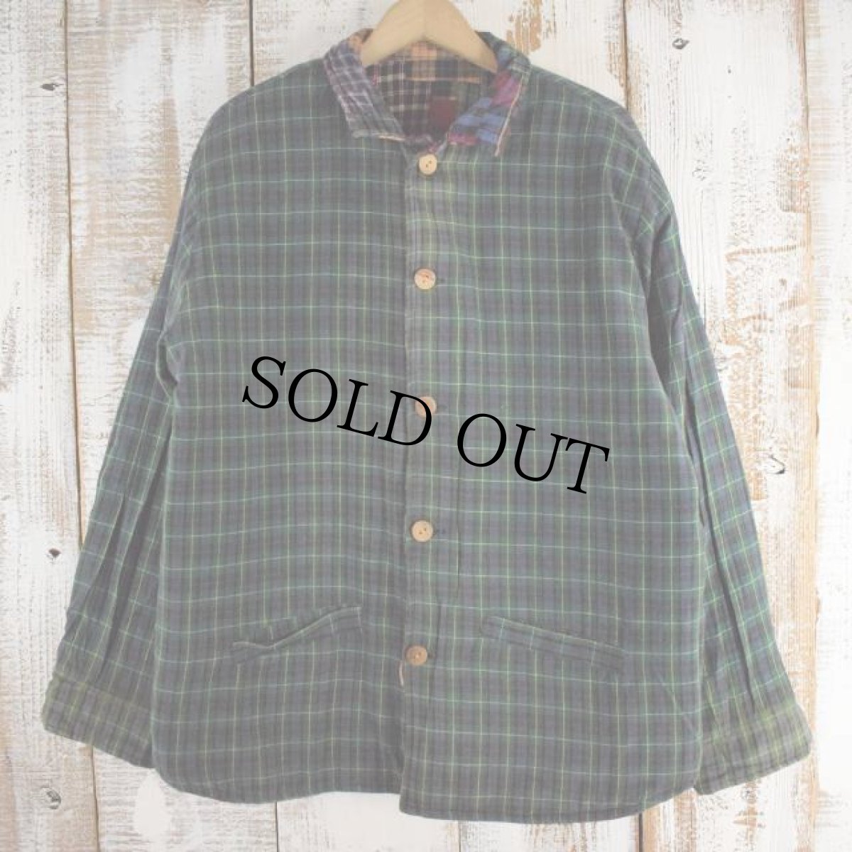 画像3: クレイジーパターン チェック柄ネル パッチワークジャケット M (3)