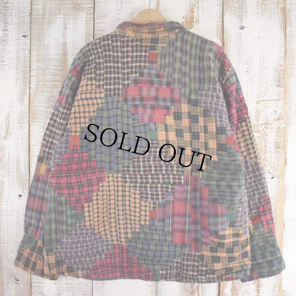 画像2: クレイジーパターン チェック柄ネル パッチワークジャケット M (2)