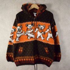 画像1: GRATEFUL DEAD "DEAD BEAR" 総柄 シャギーニットパーカ S (1)