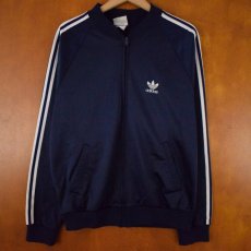 画像1: 80's adidas USA製 トラックジャケット 紺×白 L (1)